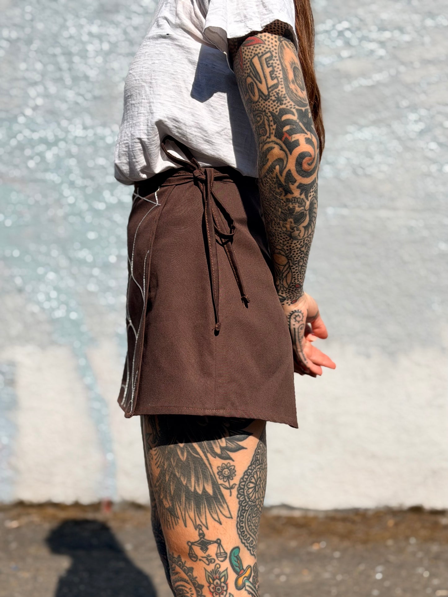 Sun Love X Chain Brown Twill Skort- XS Spider Web