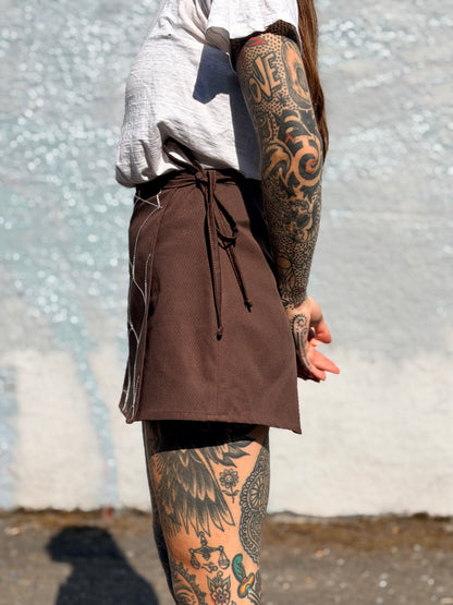 Sun Love X Chain Brown Twill Skort- XS Spider Web