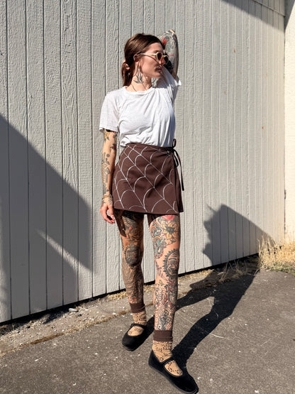 Sun Love X Chain Brown Twill Skort- XS Spider Web
