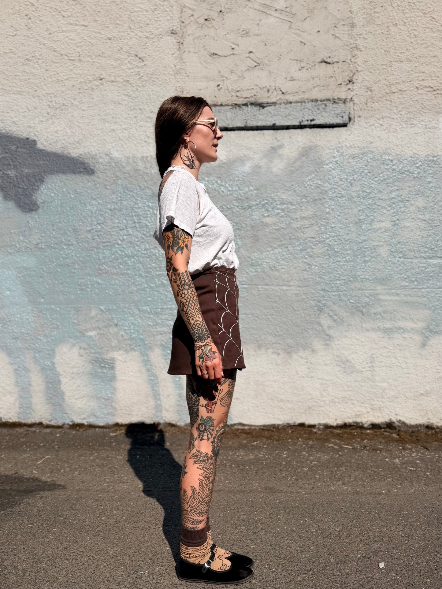 Sun Love X Chain Brown Twill Skort- XS Spider Web