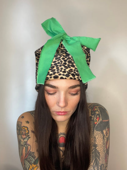 Cheetah Cap with Green Bow