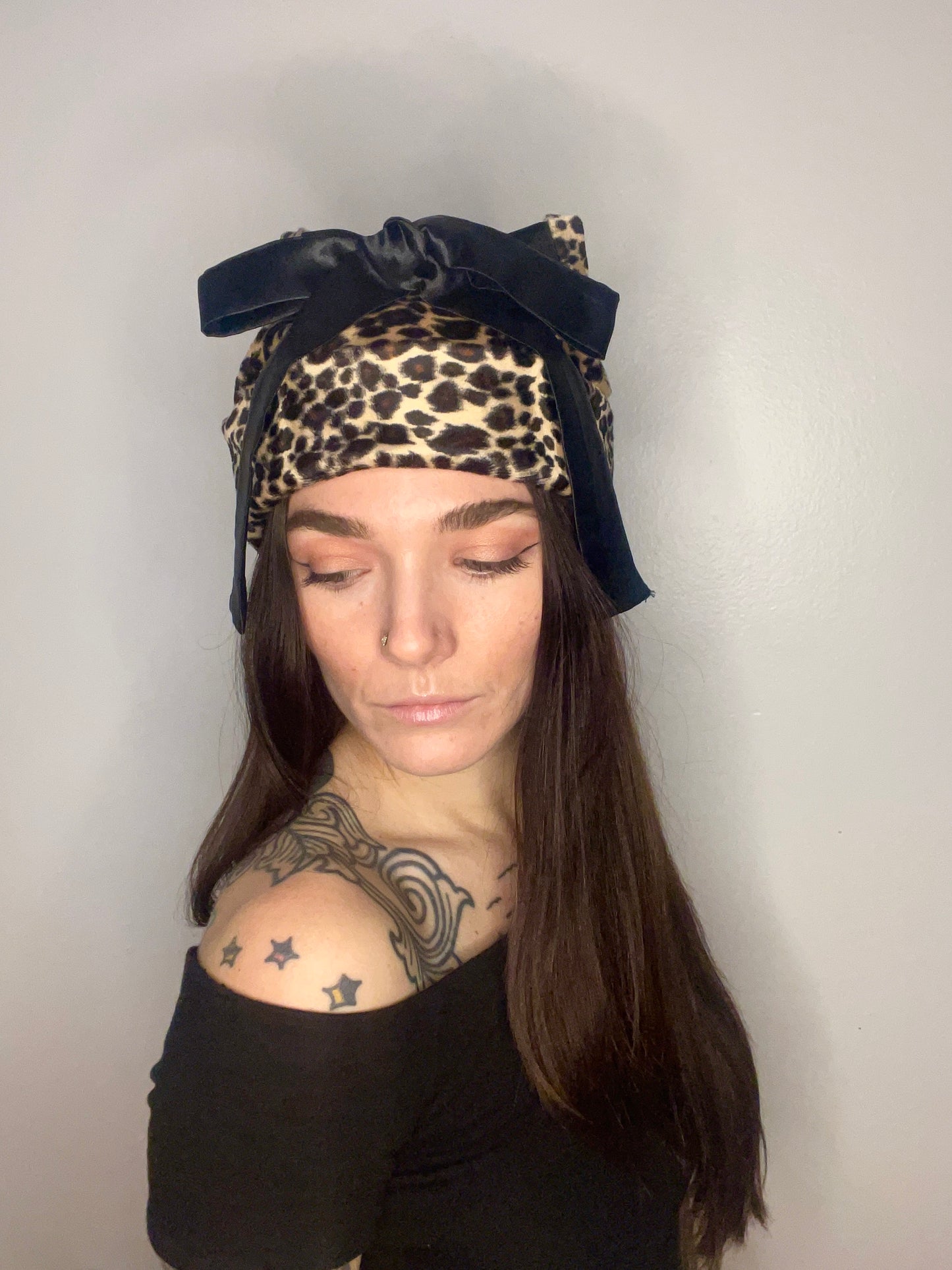 Cheetah Cap with Black Bow