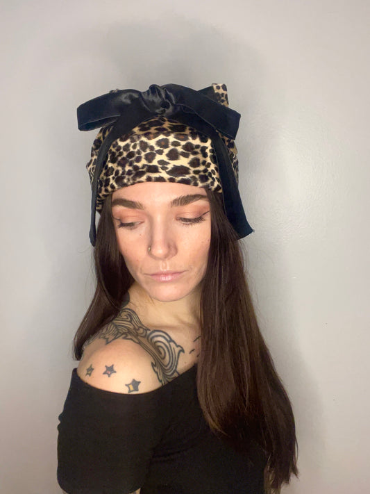 Cheetah Cap with Black Bow