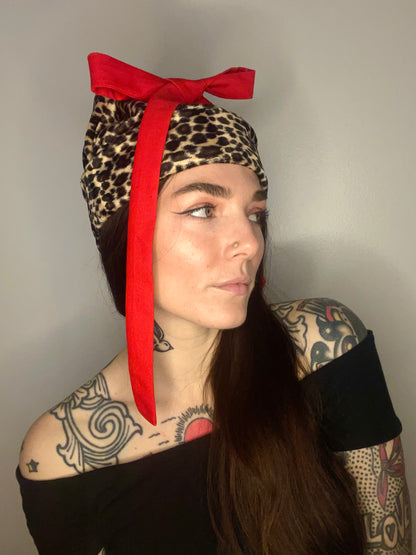 Cheetah Cap with Red Bow