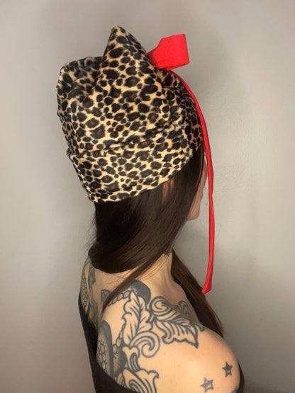 Cheetah Cap with Red Bow