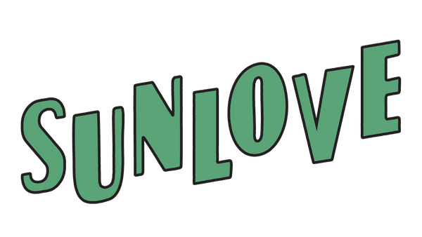Green 'SUNLOVE' text on a transparent background